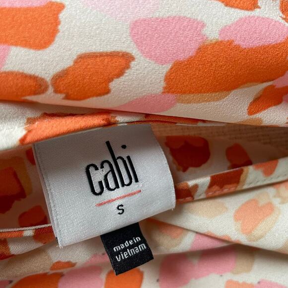 Cabi Size Small Loose Tank Blouse Orange Pink Print V-Neck - Picture 3 of 4